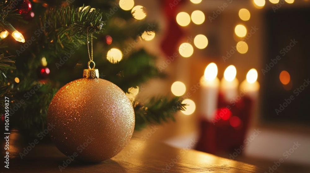 Christmas tree adorned with lit candle, festive holiday ambiance. Christmas tree adorned with lit candle, festive holiday ambiance.