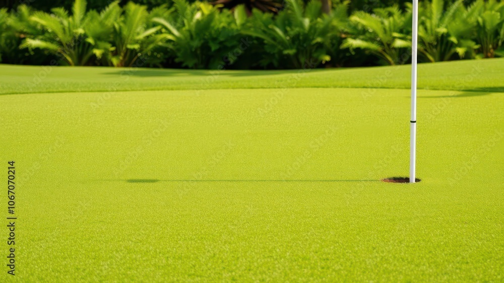 Obraz premium Golf field with impeccable, lush green grass for perfect play, idyllic