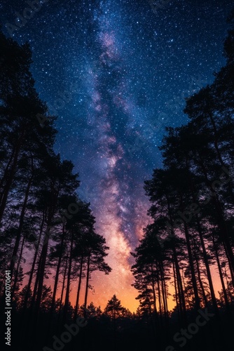 Starry night sky with silhouetted trees, twinkling celestial display.