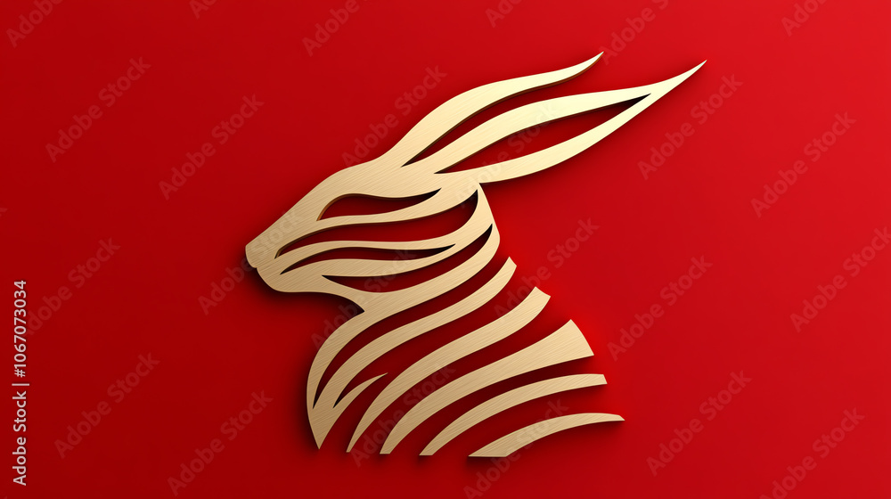 Fototapeta premium Explore the elegant design of a golden rabbit sculpture against a vibrant red background
