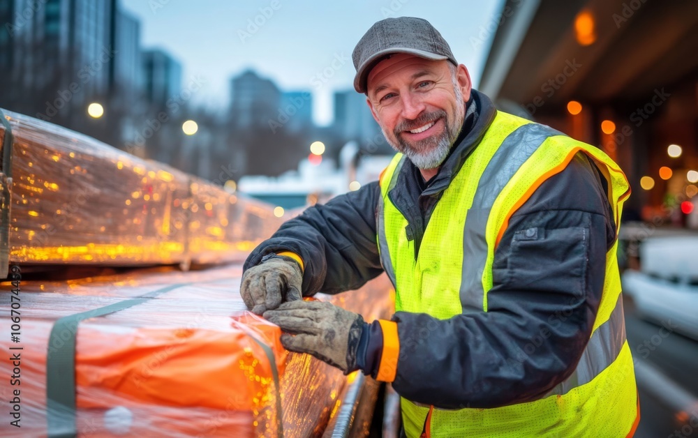 Dedicated Worker Secures Cargo in Winter Dedicated Worker Secures Cargo in Winter