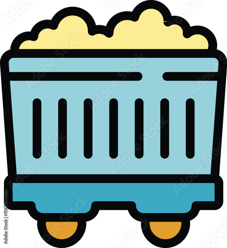 This icon depicts a mining cart carrying coal, representing the process of extracting resources for energy and industrial purposes