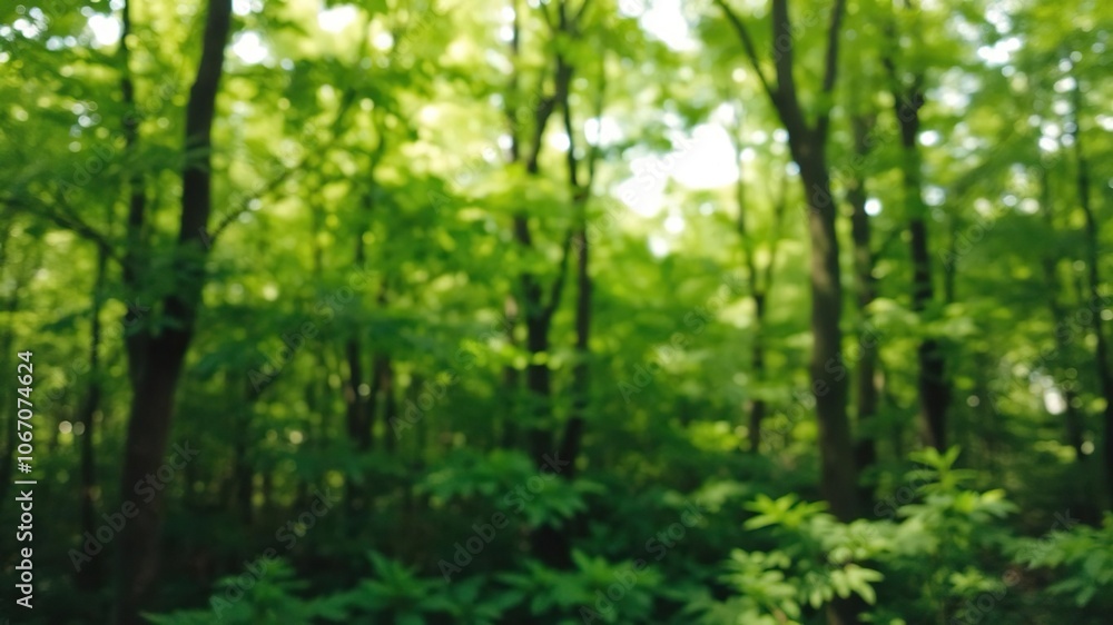 A serene and dreamy blurred background of a lush green forest, green A serene and dreamy blurred background of a lush green forest, green