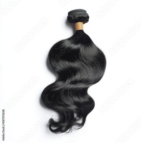 A black body wave hair extension bundle with smooth, natural waves displayed against a white background, highlighting its glossy texture.