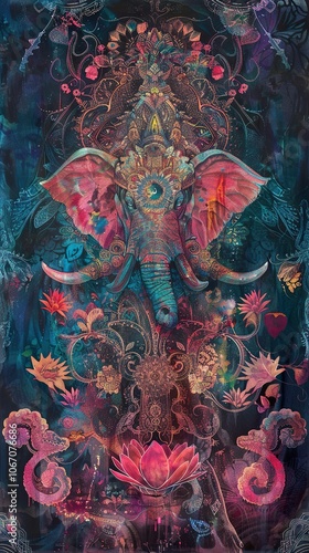 Wallpaper Mural Psychedelic Elephant Mandala Art: A Journey of Spirituality and Wisdom Torontodigital.ca