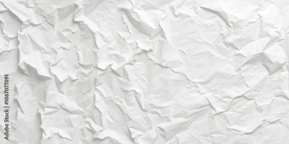 Fototapeta premium Crumpled white paper texture with deep folds and wrinkles, closeup