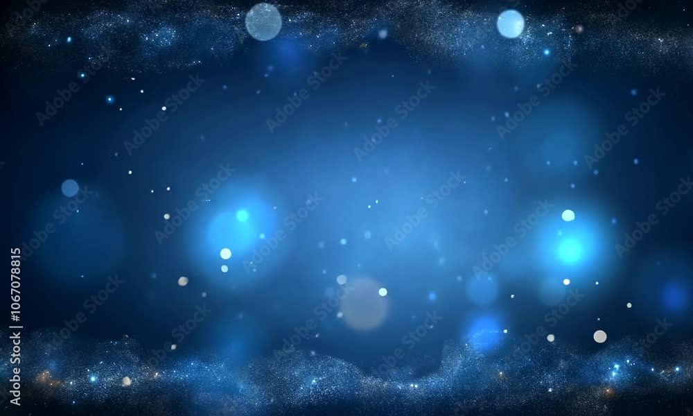 Magic night dark blue frame with sparkling glitter bokeh and light art