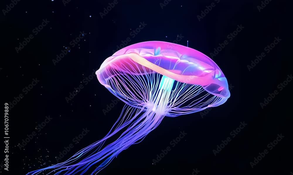 Vibrant neon jellyfish floating in a starry deep-sea environment Vibrant neon jellyfish floating in a starry deep-sea environment