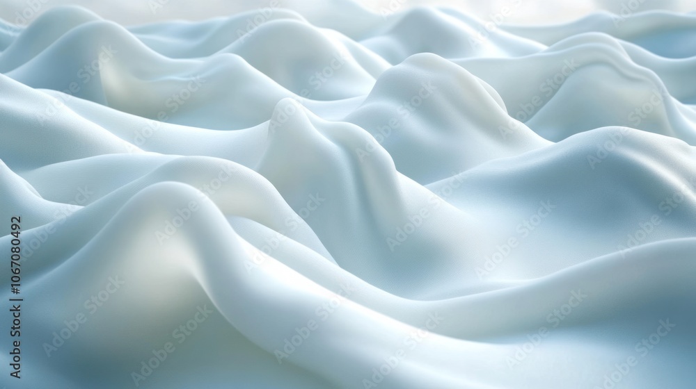 Abstract white fabric background with flowing waves.