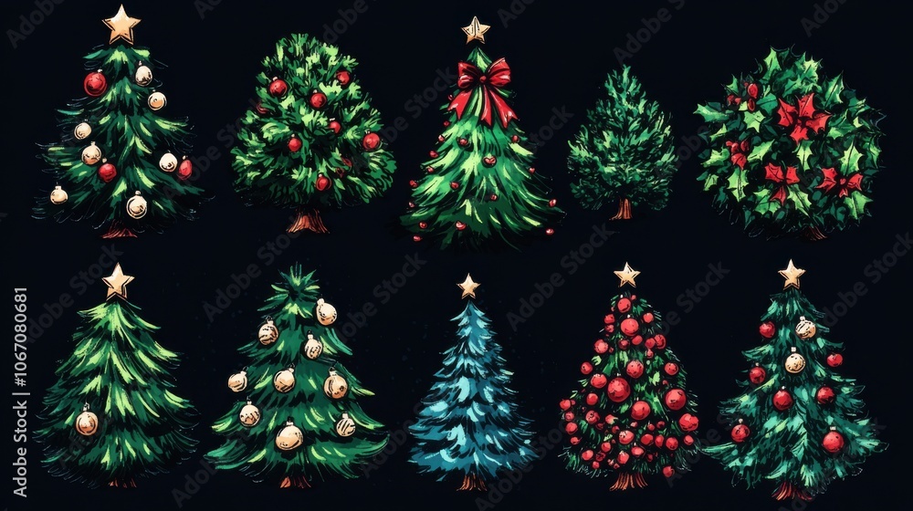Festive Collection of Christmas Tree Illustrations Festive Collection of Christmas Tree Illustrations