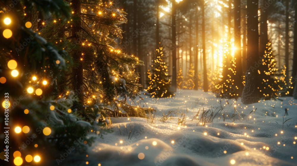 snowy enchanted forest bathed in gentle light, featuring glowing trees and serene atmosphere. scene captures magic of winter and warmth of holiday season snowy enchanted forest bathed in gentle light, featuring glowing trees and serene atmosphere. scene captures magic of winter and warmth of holiday season