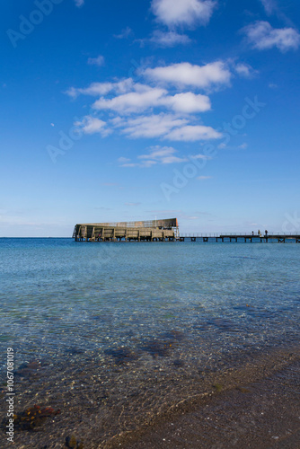 Kastrup sea bath, shelter for swimming, Sneglen, Oresund, Copenhagen, Denmark, sunny summer day photo