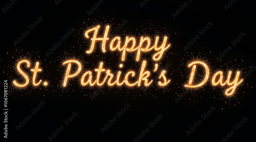 Lettering with sparklers - Happy Patrick's Day on a black background. Lettering with sparklers - Happy Patrick's Day on a black background.