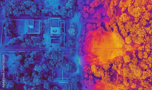 Wallpaper Mural Heatmap of an urban landscape during a heatwave, with vibrant colors showing the hottest areas and cooler tones representing shaded parks and green spaces Torontodigital.ca