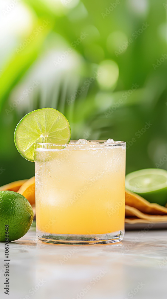 Refreshing margarita cocktail with lime garnish, served over ice, surrounded by fresh limes and tortilla chips, perfect for summer gatherings Refreshing margarita cocktail with lime garnish, served over ice, surrounded by fresh limes and tortilla chips, perfect for summer gatherings