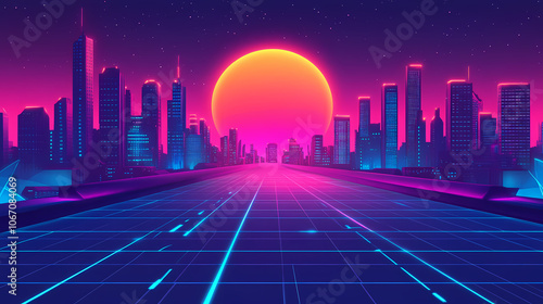 A futuristic city with a neon illuminated street, generative ai. Futuristic. Illustration