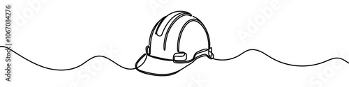 Single line drawing of a hard hat representing workplace safety and protection in the construction industry