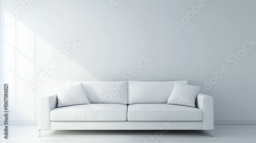 Modern white interior with sofa and empty white wall background