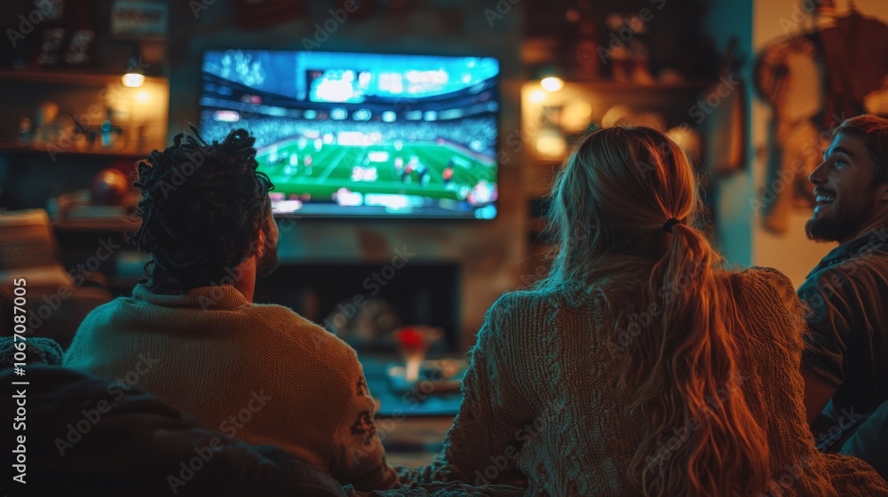 custom made wallpaper toronto digitalFriends watching Super Bowl commercials in decorated living room setting