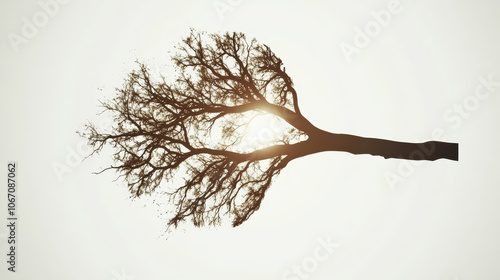 
An abstract illustration featuring a silhouette of lungs on a white background, creatively incorporating tree branches to represent the idea that trees are the lungs of the planet.  photo