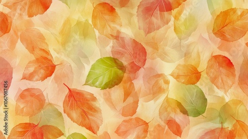 A beautiful array of autumn leaves in warm oranges and yellows creates a stunning background. This artistic style offers a soothing visual appeal. Perfect for seasonal themes. AI