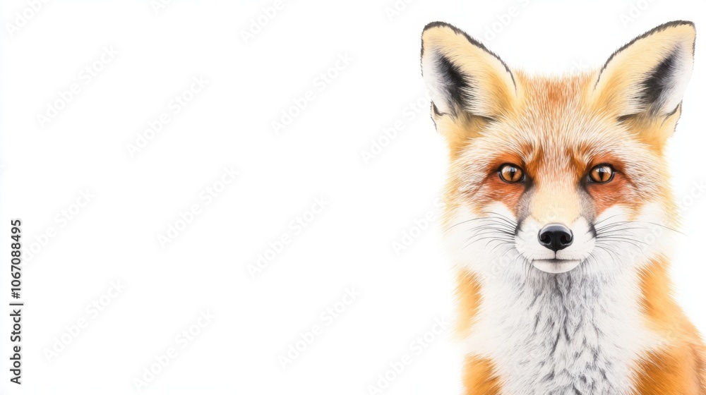 A close-up image of a fox with striking orange fur and sharp features, showcasing its curious expression against a white background. A close-up image of a fox with striking orange fur and sharp features, showcasing its curious expression against a white background.