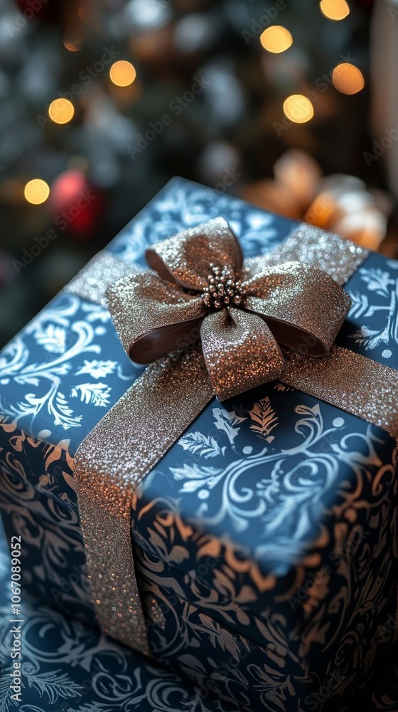Close-up of a festive gift box. Close-up of a festive gift box.