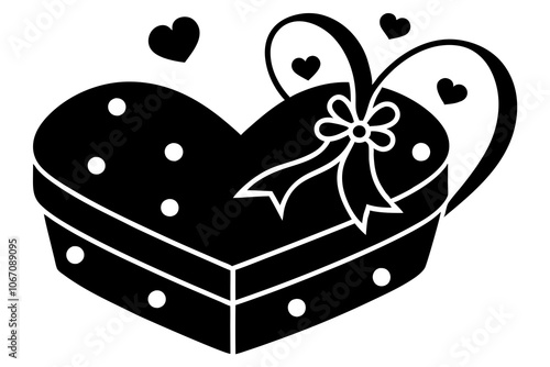 Heart-shaped reward box with romantic Valentine's Day decorations, pink and red hearts, ribbons, on a white background, clipart style, expressing love and attraction