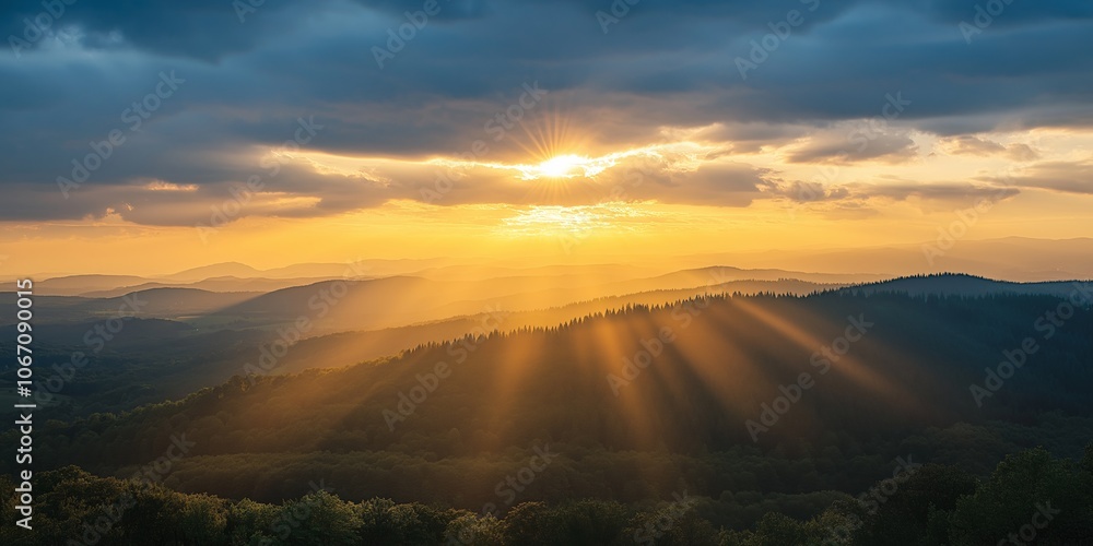 The sun sets, casting golden light over rolling hills and valleys, creating a breathtaking and serene landscape view. The sun sets, casting golden light over rolling hills and valleys, creating a breathtaking and serene landscape view.