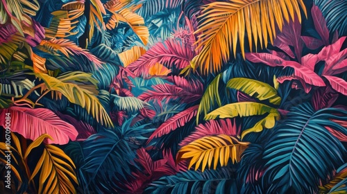 Vibrant Tropical Plant Jungle with Colorful Leaves