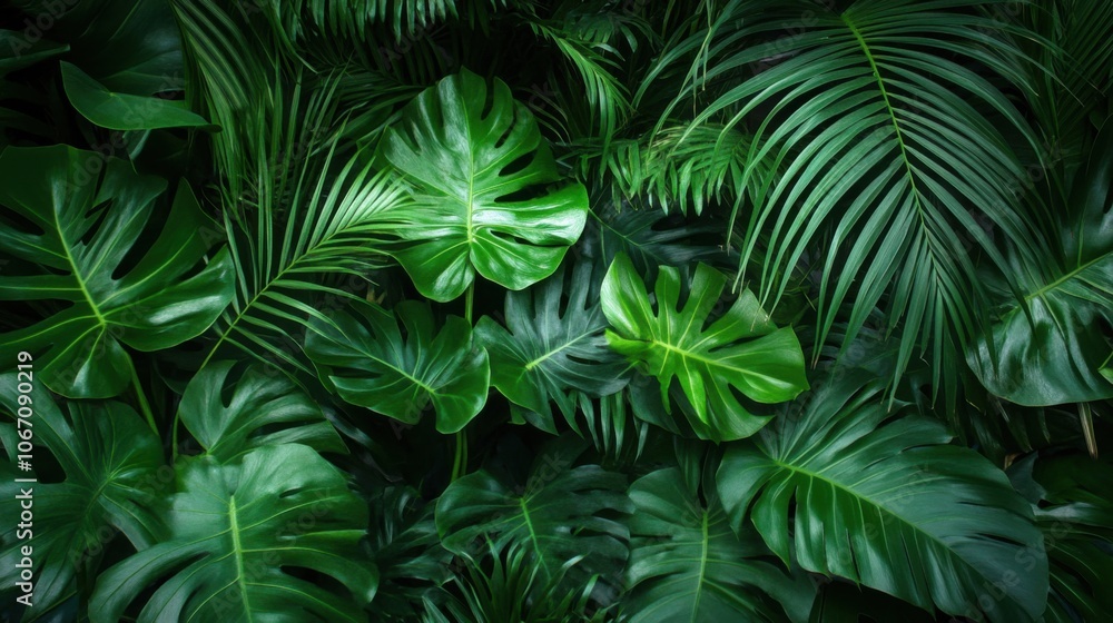 Lush Green Leaves in a Tropical Jungle Setting Lush Green Leaves in a Tropical Jungle Setting