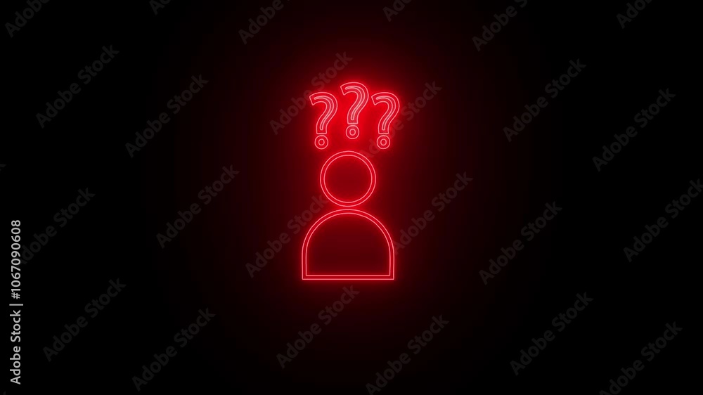 Glowing neon line Human head with question mark icon isolated on black background. Glowing neon line Human head with question mark icon isolated on black background.