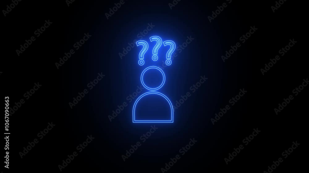 Glowing neon line Human head with question mark icon isolated on black background. Glowing neon line Human head with question mark icon isolated on black background.