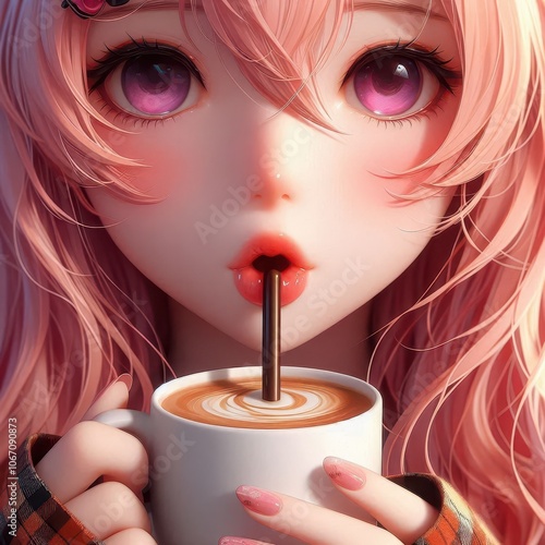 girl drinking coffee photo