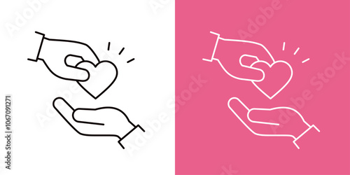 愛を表すハートを渡している手のアイコンセット＿細い線＿びっくり
