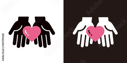 両手でハートを渡すアイコンセット＿シルエット＿手のひら