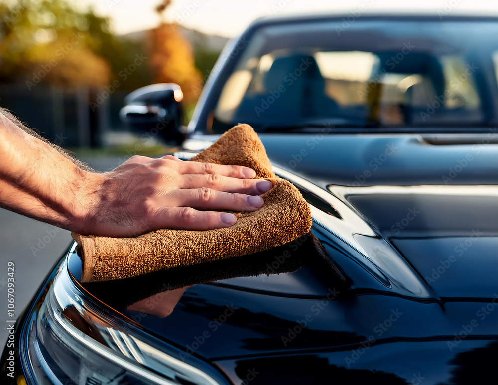 Motorhaube wird abgewischt