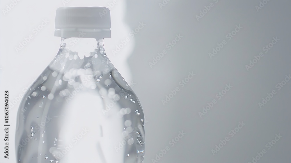 Clean modern water bottle with safety cap and half-filled with clear water on white background, symbolizing hydration and drinking safety, ample copy space for text overlay. Clean modern water bottle with safety cap and half-filled with clear water on white background, symbolizing hydration and drinking safety, ample copy space for text overlay.