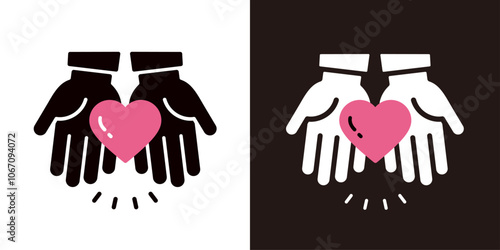 両手でハートを渡すアイコンセット＿シルエット＿手のひら＿びっくり