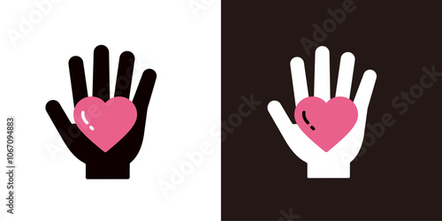 手のひらにのったハートのアイコンセット＿シルエット＿片手