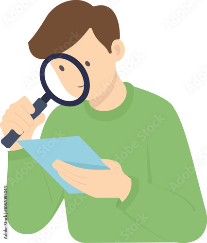 close examination or scrutiny of a document, Document Analysis, The person is wearing a long-sleeved shirt and is carefully examining the document.