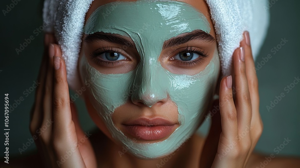 Woman with green facial mask. Woman with green facial mask.