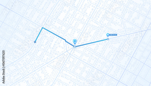 Navigation system showing a tracking navigation in progress in the streets. Track navigation pin on street map,navigate mapping locate position pin. Vector illustration