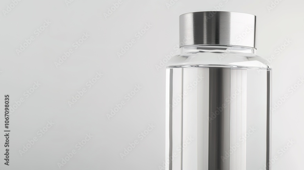 Clean modern water bottle with safety cap and half-filled with clear water on white background, symbolizing hydration and drinking safety, ample copy space for text overlay. Clean modern water bottle with safety cap and half-filled with clear water on white background, symbolizing hydration and drinking safety, ample copy space for text overlay.