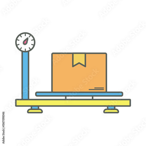 - A scale with a box, indicating weight or measurement for shipping fees. Logistic Icon isolate white background.