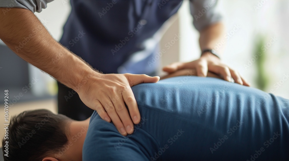 Obraz premium chiropractor adjusting a patients, back pain therapy in clinic.