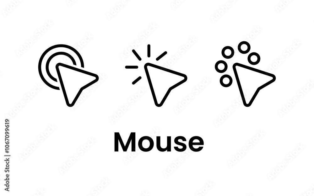 Computer mouse click cursor arrow icons set. Clicking cursor. Hand cursors icons click set. Pointer click icon. Loading icon
