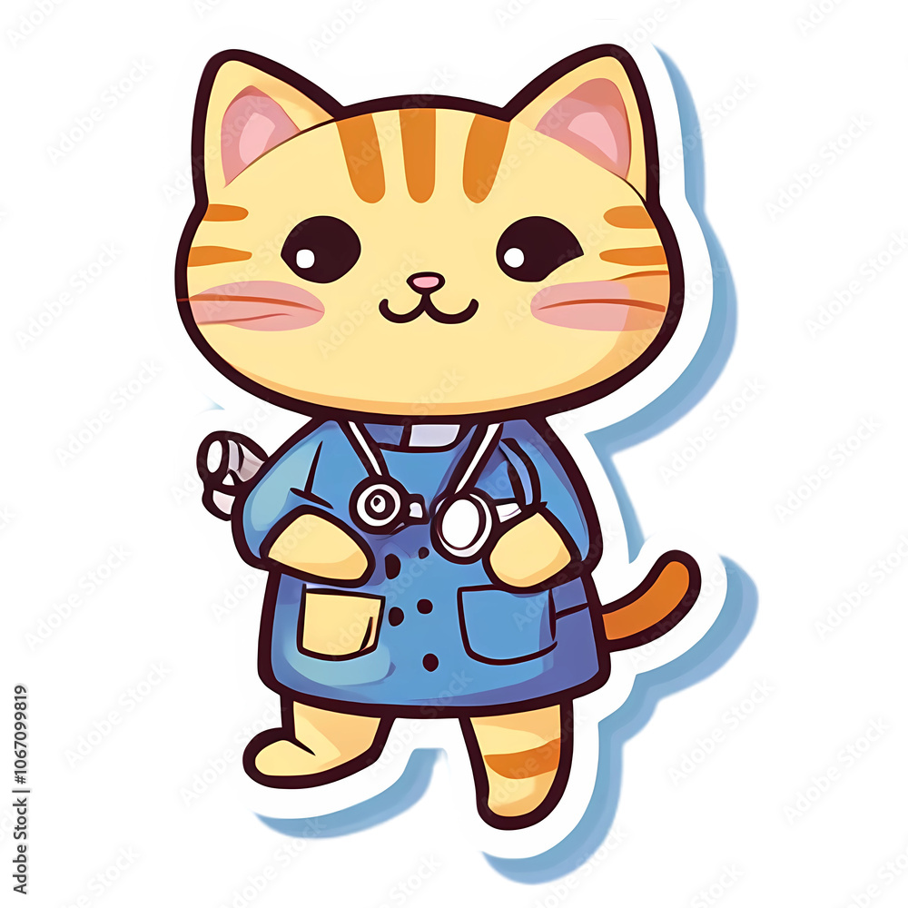 A collection of cute cat in different outfits, like a doctor cat with a stethoscope, a chef cat in a mini hat, and a business cat in a tie, each with happy expressions and soft shading, sticker A collection of cute cat in different outfits, like a doctor cat with a stethoscope, a chef cat in a mini hat, and a business cat in a tie, each with happy expressions and soft shading, sticker