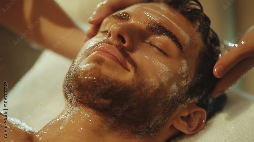 man enjoying the healing benefits of massage at luxury spa and wellness center, getting waxed for hair removal man enjoying the healing benefits of massage at luxury spa and wellness center, getting waxed for hair removal