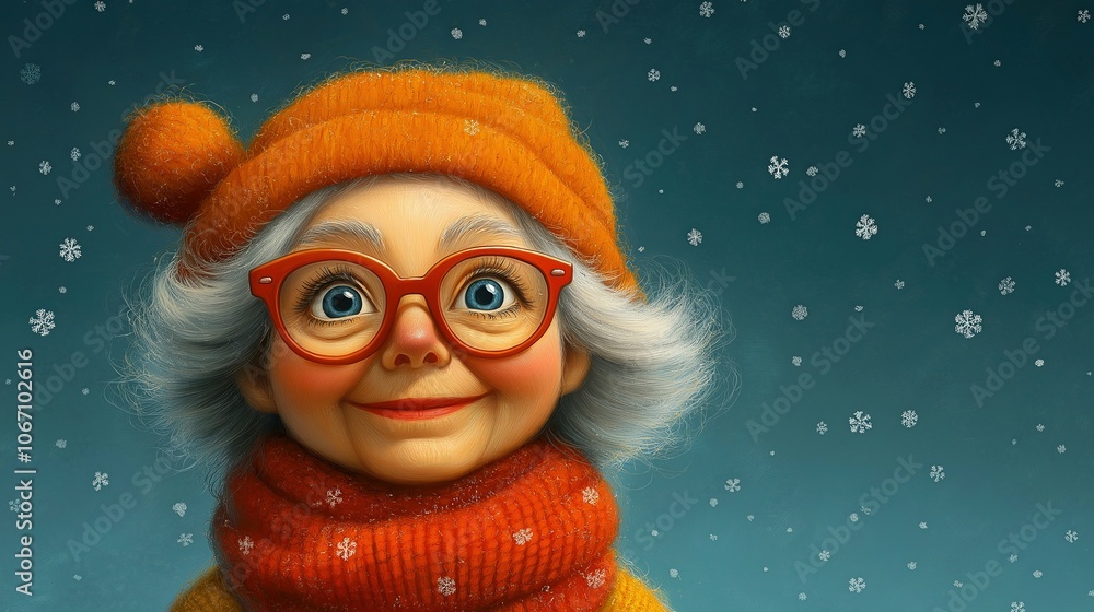 Obraz premium Portrait of sweet Mrs. Santa, children's book illustration.
